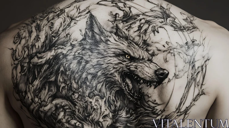 Detailed Wolf Back Tattoo AI Image