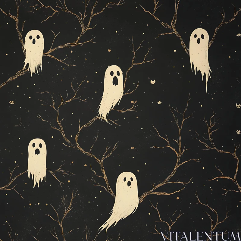 AI ART Whimsical Ghosts on Branches Pattern