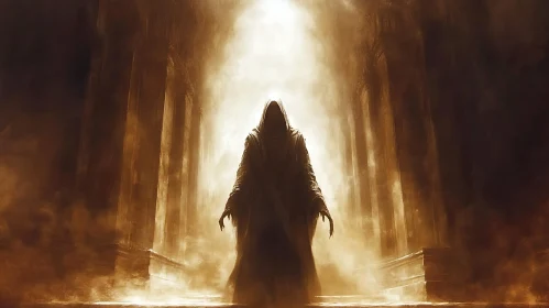 Mysterious Hooded Figure in Ethereal Light