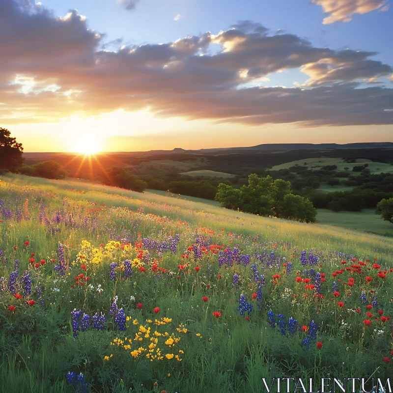 AI ART Floral Meadow at Sunset