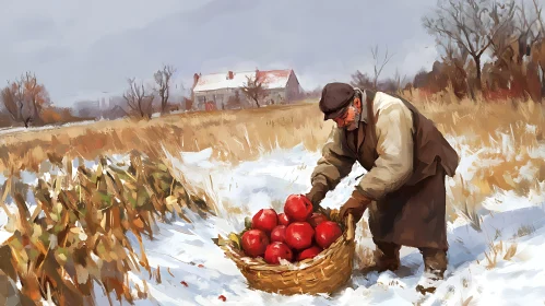 Old Man Apple Harvest Winter Scene