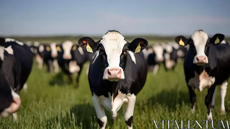 Black and White Cows in Pasture AI Image