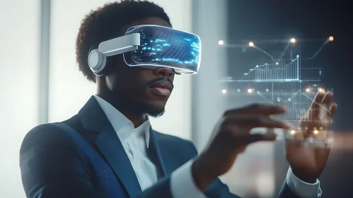 Man in VR Headset Analyzing Data