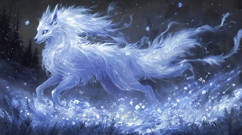 Ethereal Fox Running Through Flowers