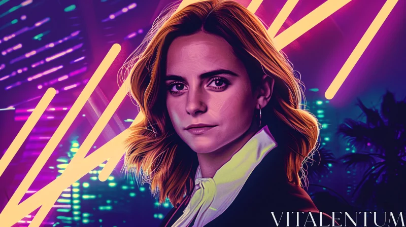 AI ART Emma Watson in Neon Portrait Art