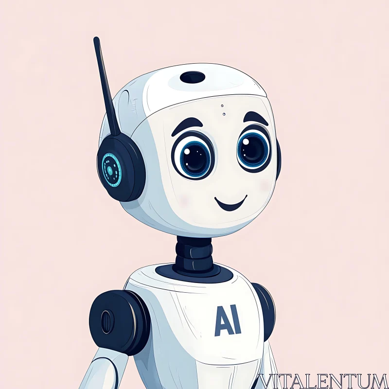 Cute Smiling Robot with AI Logo AI Image