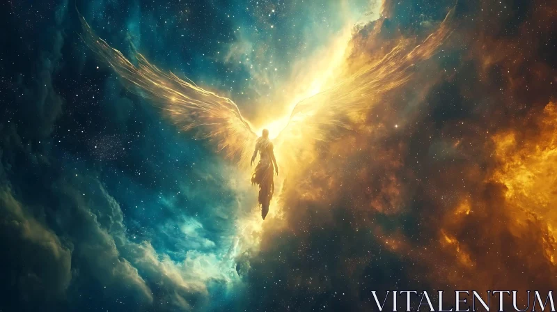 Winged Figure Ascending to the Heavens AI Image