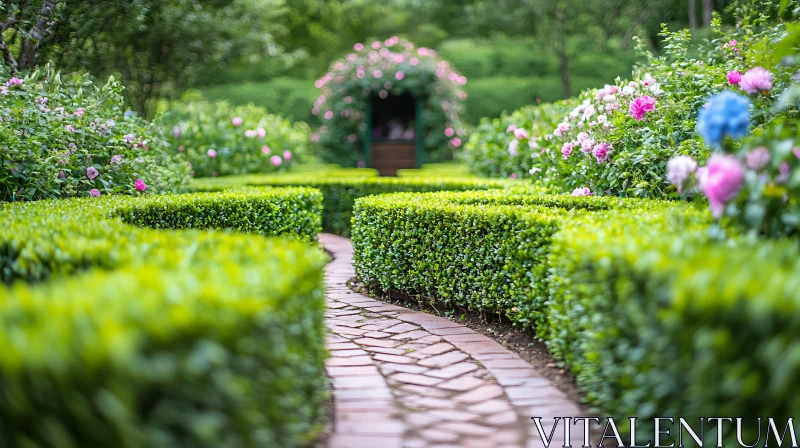 Secret Garden Walkway with Floral Arch AI Image