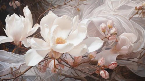 Ethereal Illustration of White Flowers in Romanticism Style
