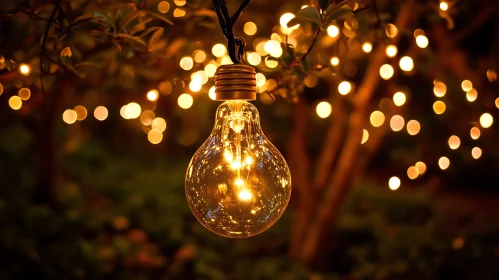 Golden Light Bulb Among Bokeh Lights