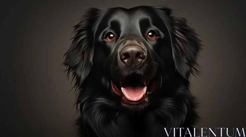 Realistic Rendering of a Black Dog against a Dark Background AI Image