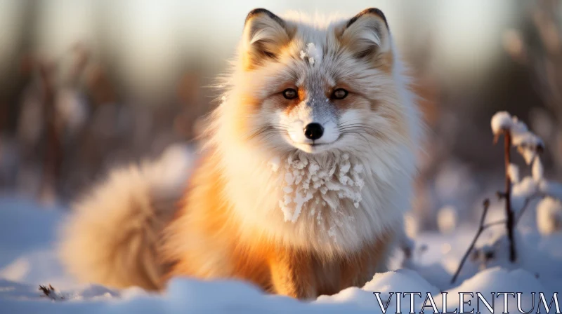 Sunlit Fox in Snow - A Study in Photorealism and Romanticism AI Image