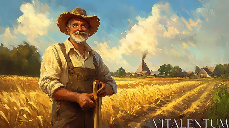 AI ART Rural Farmer in Wheat Field Painting