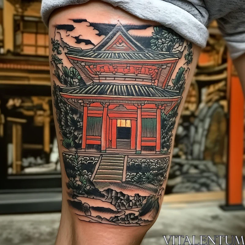 Traditional Japanese Temple Tattoo Design AI Image