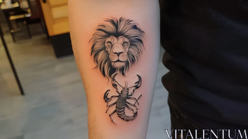 Intricate Lion and Scorpion Tattoo Design AI Image