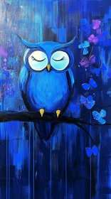 Dreamy Blue Owl with Butterflies