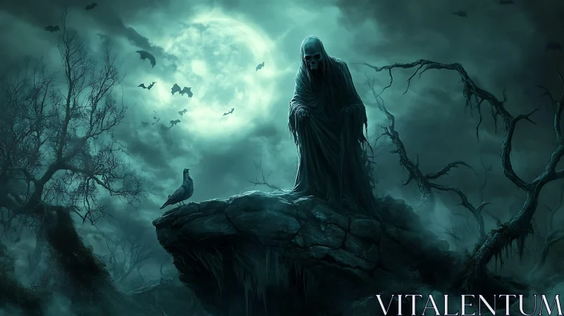 Gothic Reaper with Raven and Bats AI Image