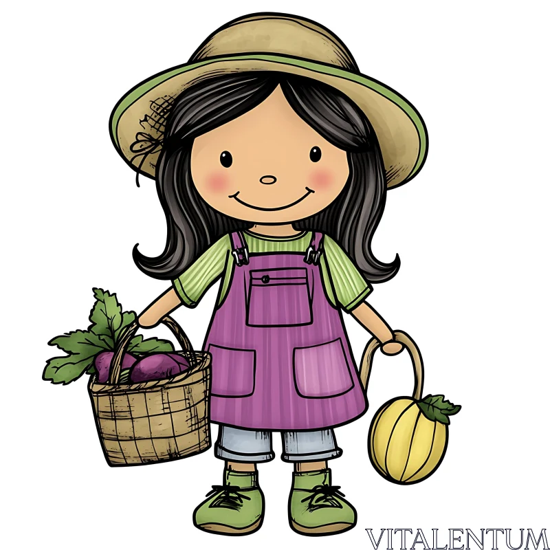 Illustration of a Girl with Vegetables AI Image