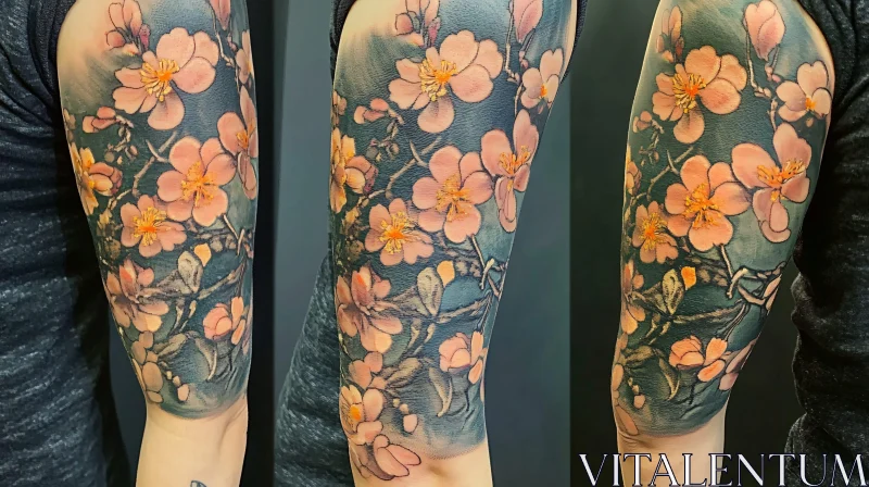 Floral Tattoo Sleeve with Cherry Blossoms AI Image