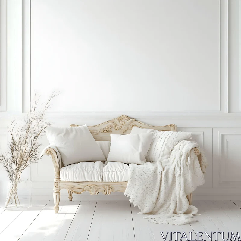 AI ART Minimalist Home Interior with Ornate Sofa