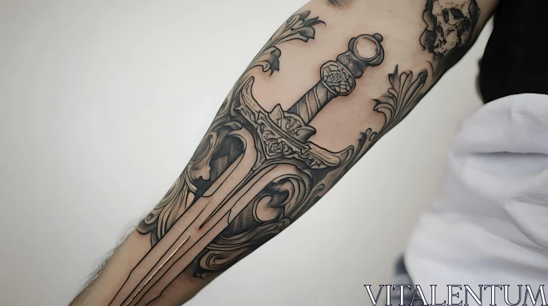 Ornate Arm Sword Tattoo Design AI Image