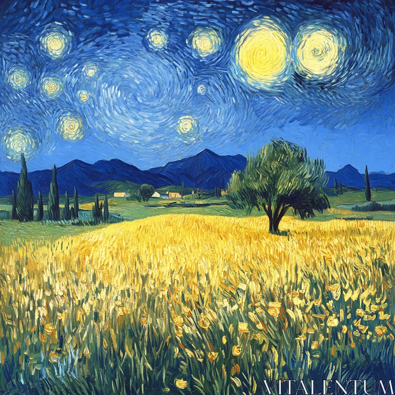 AI ART Wheat Field Under a Starry Sky