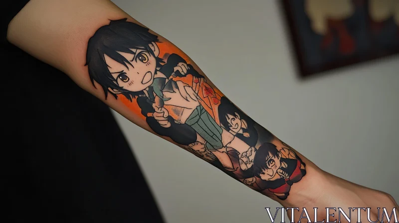 Colorful Anime Tattoo Design on Forearm AI Image