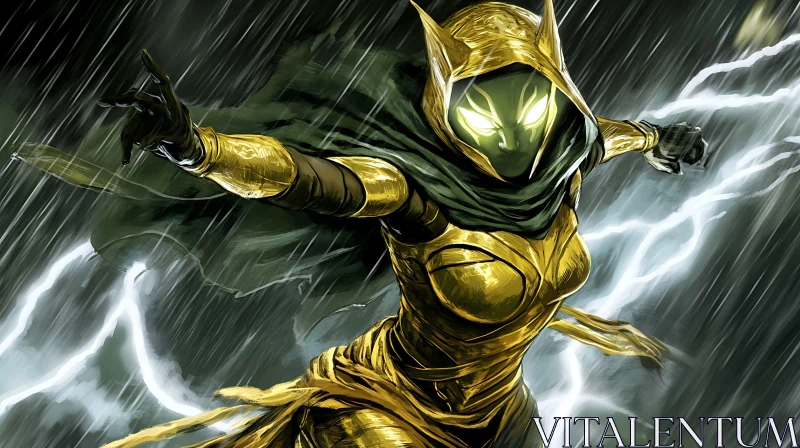 AI ART Storm Guardian: A Golden Superhero's Stand