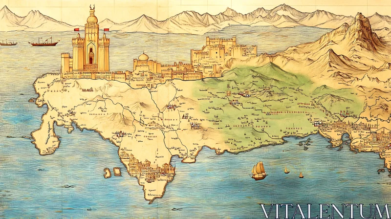 AI ART Antique Kingdom Map with Cities