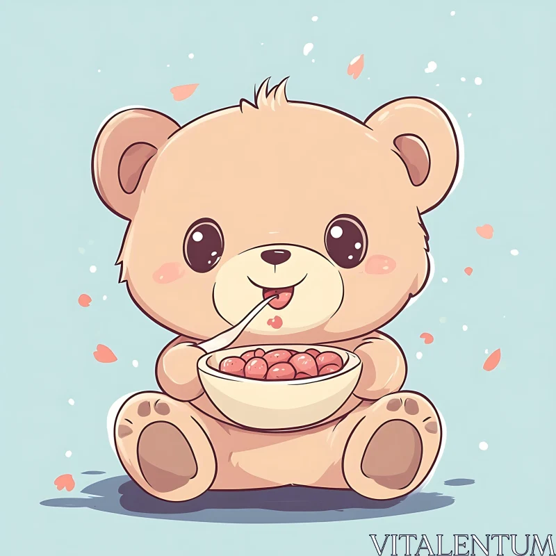 Cartoon Teddy Bear Eating Food AI Image