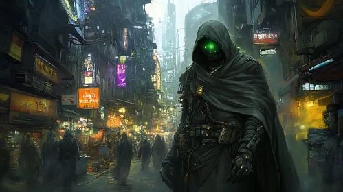 Neon Dystopia: Cloaked Wanderer