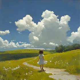 Child's Journey Through a Sunny Field