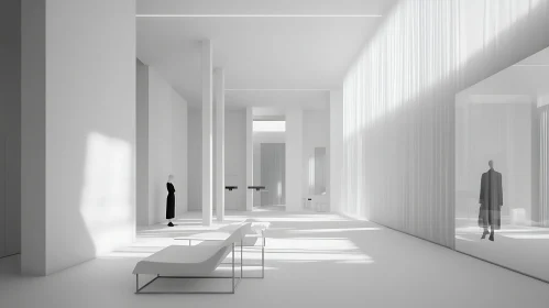 Monochrome Interior Space with Figures