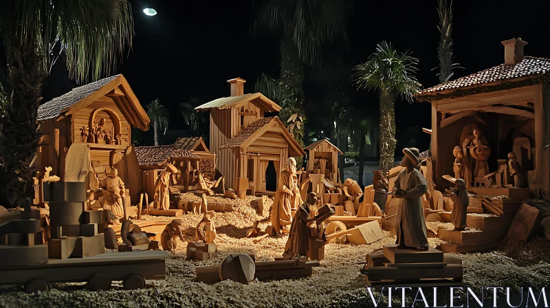 AI ART Hand Carved Wood Nativity Display