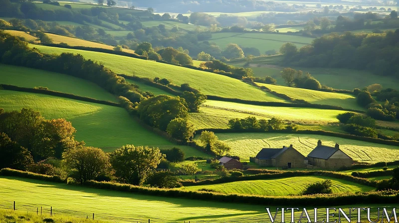 Rolling Hills Landscape with Houses AI Image