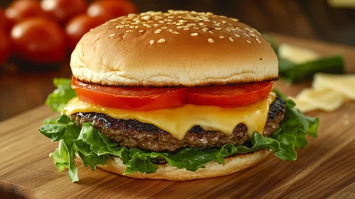 Mouthwatering Cheeseburger with Lettuce and Tomato