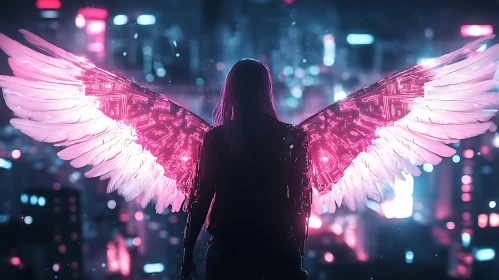 Winged Figure in Futuristic City