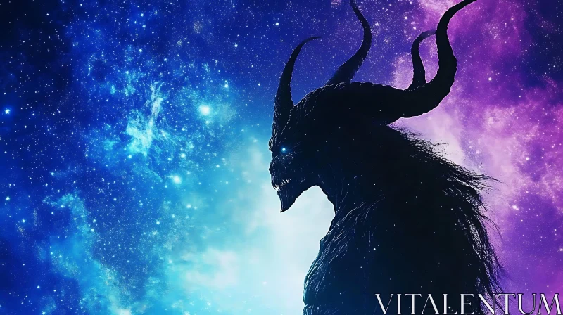 AI ART Silhouette of a Horned Demon in Space