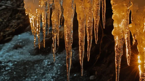 Golden Icicles in Winter Sun