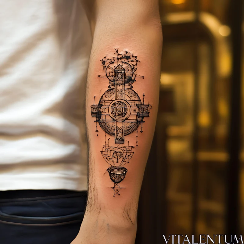 Detailed Black Ink Forearm Tattoo AI Image