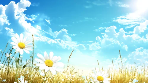 Tranquil Daisy Field Under Azure Sky