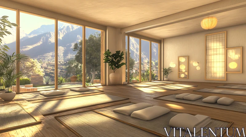 Zen Interior: Yoga Room with Natural Light AI Image