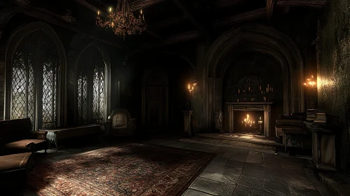 Dark Gothic Room with Antique Furniture