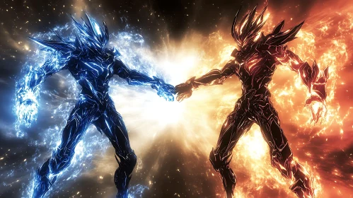 Energy Collision: Red and Blue Entities