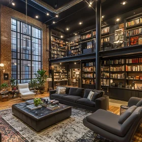 Luxurious Living Room with Bookshelves