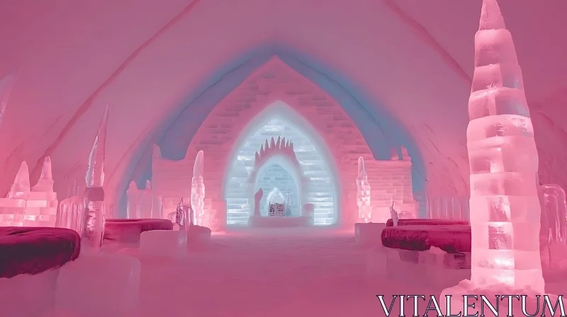 AI ART Ice Hotel Interior with Pink Lighting