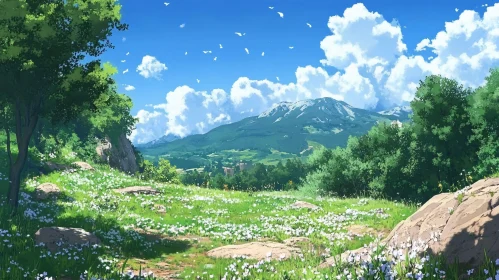 Idyllic Mountain View with Flower Meadow