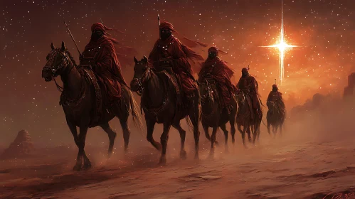 Cloaked Riders in Desert Landscape