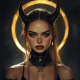 Portrait of a Woman with Horns and Halo