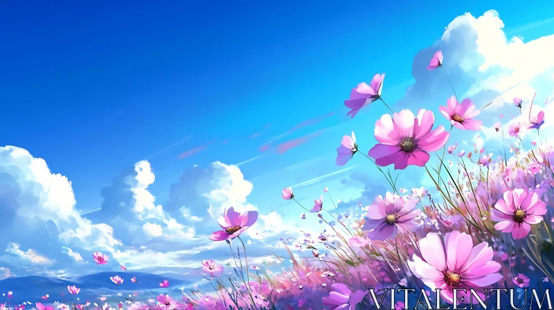 Floral Meadow with Cloudscape AI Image